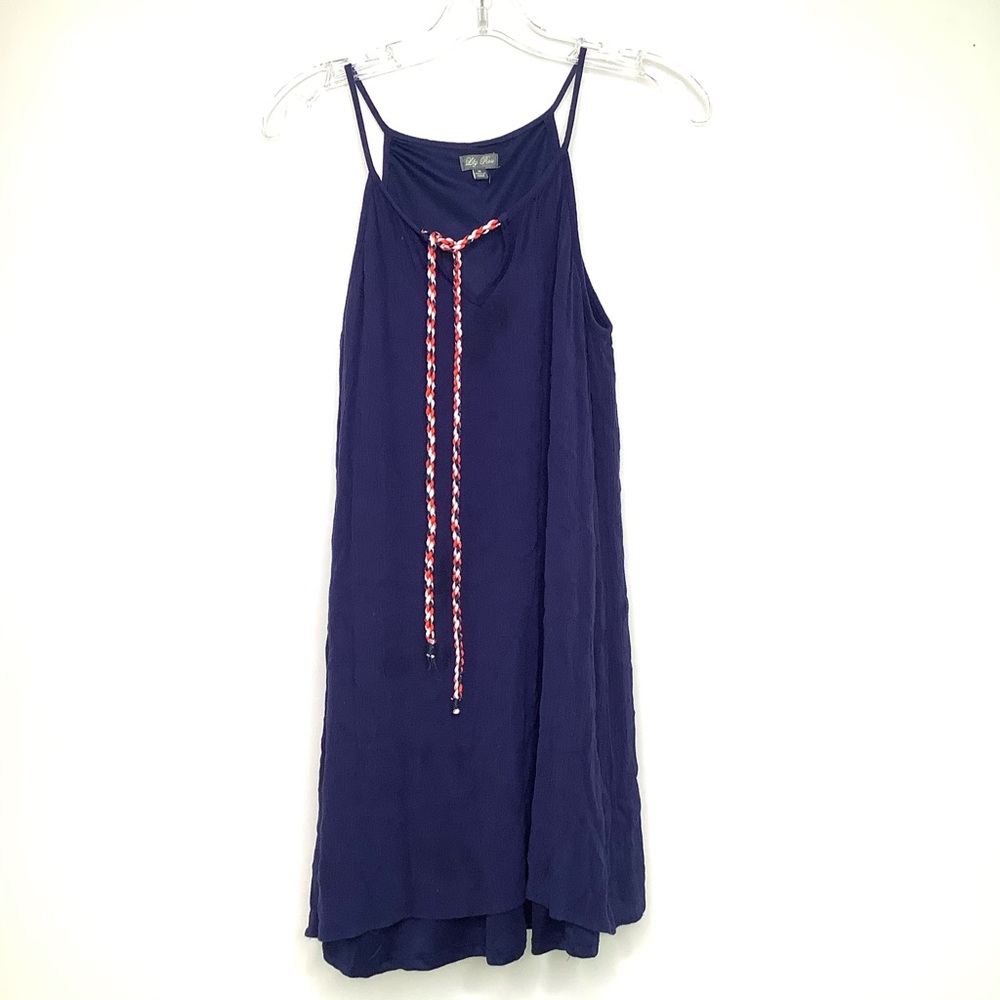 Lily Rose Blue Dress M Tank Top Tie Neck